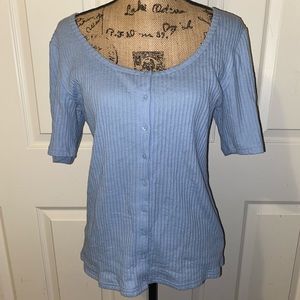 GAP Pointelle Button Front T-shirt, Bleach Blue